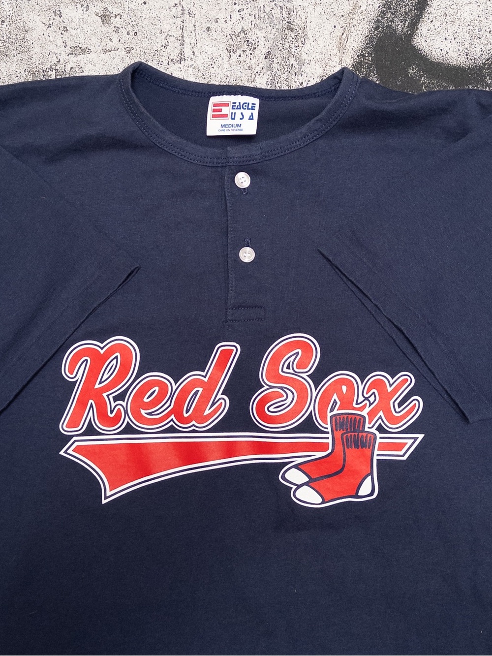 Vtg Single Stitch Eagle USA Boston Red Sox Henley T-Shirt, #10 Graphic, Sz M - Picture 4 of 6